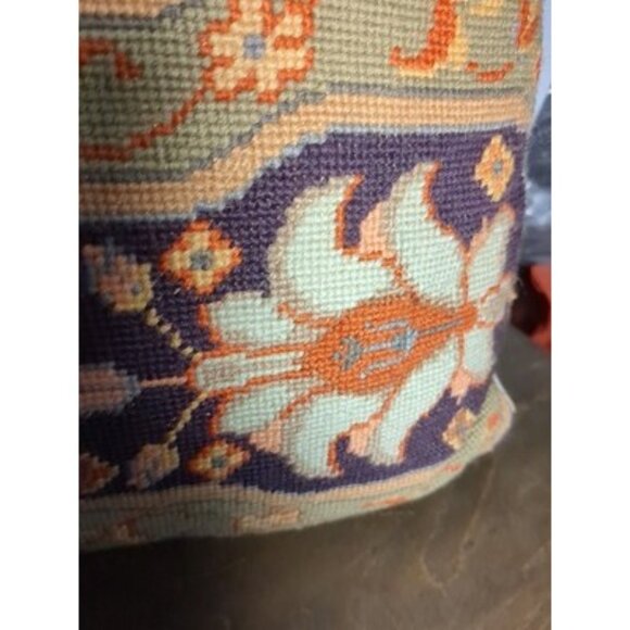 Throw Pillow AFSHAR Needlepoint Abstract Design 16x16 Navy Eggplant Poly Fill - Picture 7 of 16